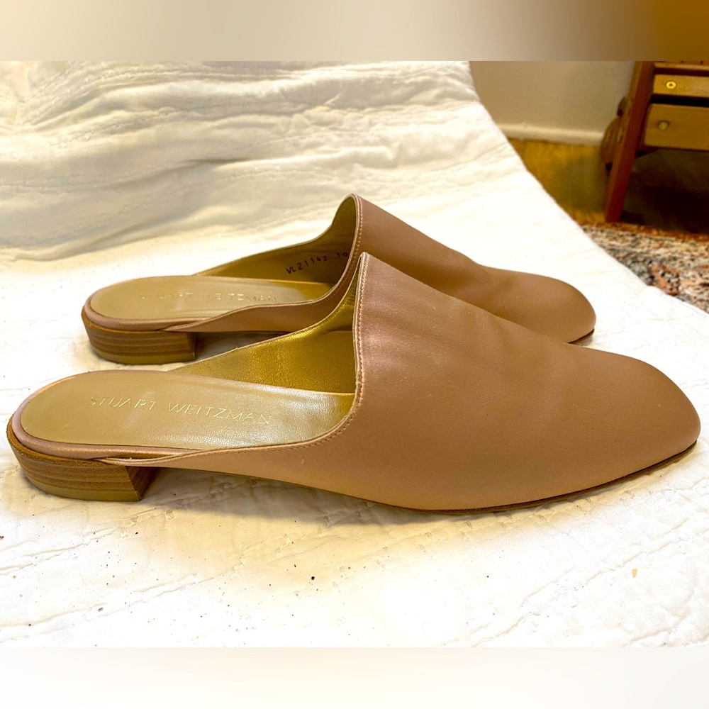 Pink satin Stuart wietzman slides, size 10 great condition